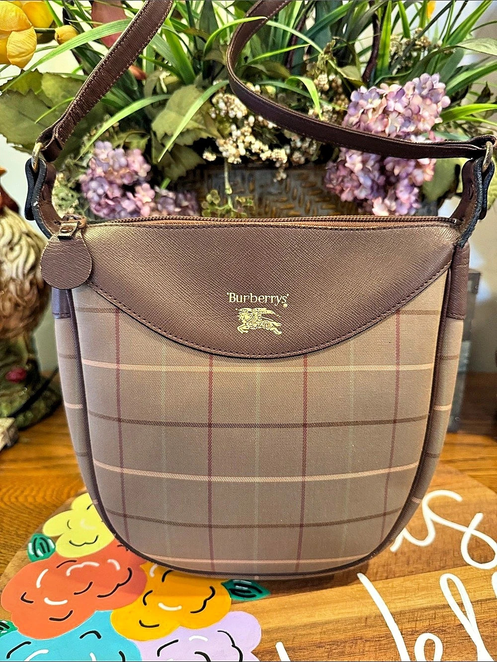 Burberry Plaid Crossbody Bag in Brown & Beige